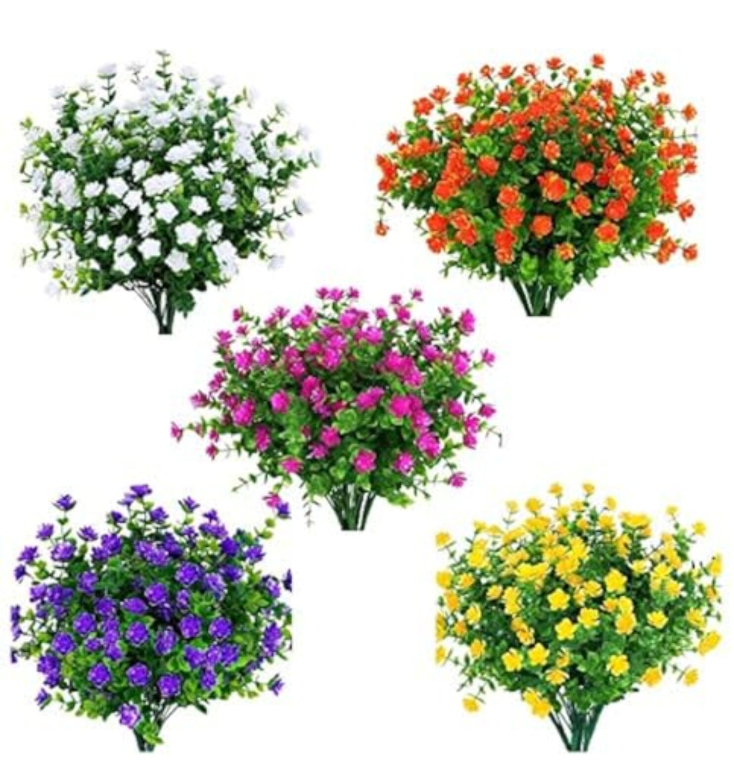 Amajoy 15 Bündel im Freien Künstliche Blumen Kunstplastik Grün UV-beständige Sträucher Pflanzen für Innenvase Außen hängende Pflanzen Topf Garten Veranda Dekor