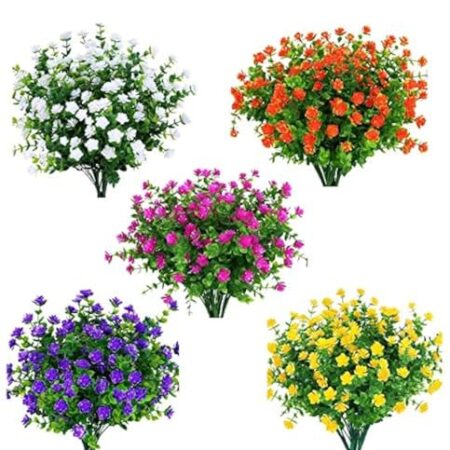 Amajoy 15 Bündel im Freien Künstliche Blumen Kunstplastik Grün UV-beständige Sträucher Pflanzen für Innenvase Außen hängende Pflanzen Topf Garten Veranda Dekor