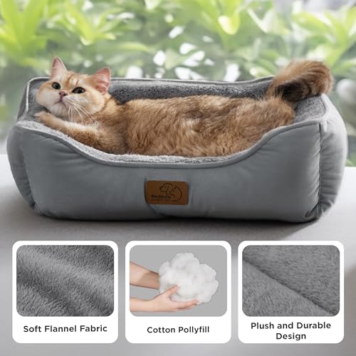 BEDSURE Katzenbett waschbar Katzen Bettchen - 51x41cm Katzenkorb Indoor mit Rutschfester Basis, quadratisches Hundebett für kleine Hunde mit weichem Rand, grau – Bild 3