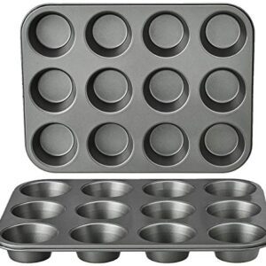 Amazon Basics Rund Backblech für Muffins, antihaftbeschichtet, Karbonstahl, 2er-Pack, Grau, 13.9″x10.55″x1.22″
