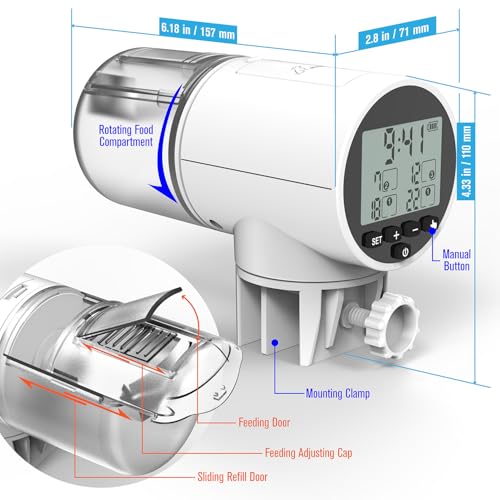 JuzPetz - Automatischer Futterautomat für Fische | Digitales Display und Programmierbare Einstellungen | Automatischer Aquarium-Futterautomat | Aquarium-Zubehör | Weiß – Bild 4
