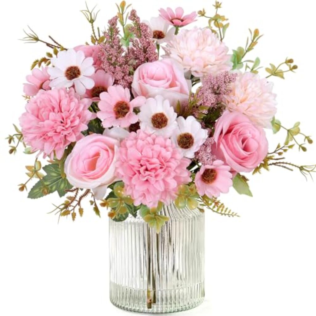 MEIVINES Künstliche Blumen Kunstblumen Wie Echt Künstlich Blumenstrauß 2 Bündel Seide Kunstrosen Blumenstrauß Künstlich Seidenblumen Rosa Blumen für Hochzeit Partei Heim Küche Dekor
