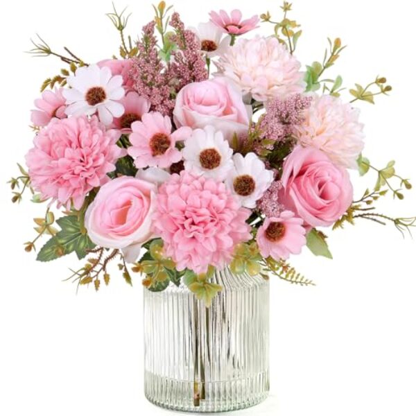 MEIVINES Künstliche Blumen Kunstblumen Wie Echt Künstlich Blumenstrauß 2 Bündel Seide Kunstrosen Blumenstrauß Künstlich Seidenblumen Rosa Blumen für Hochzeit Partei Heim Küche Dekor