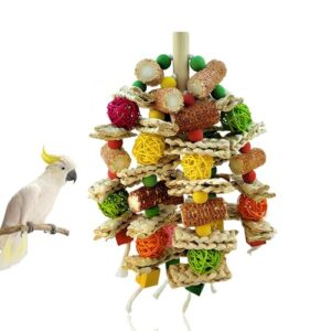 ZYQUES Papageienspielzeug Hängespielzeug, Bunt Vogelspielzeug Hölzernes Vogelkauspielzeug Natürlicher Maiskolben und Luffascheiben Papageien Spielzeug für Alle Papageien & Vogel