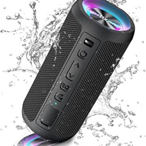 Ortizan Bluetooth Lautsprecher mit Licht, Musikbox Tragbarer Bluetooth Box mit IPX7 wasserdicht, Dualen Bass-Treibern, 30h Akku, Freisprechfunktion für Phone, Draußen, Beidhändig Schwarz