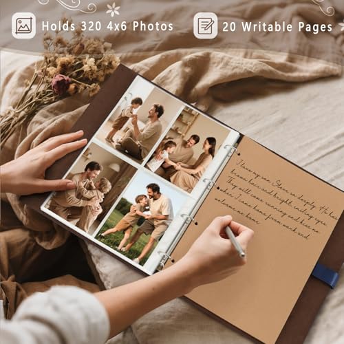 Miaikoe Fotoalbum 6x4 320 Fotos, Leder Cover Album mit 20PCS Kraftpapier Scrapbook hält 320 10x15cm vertikale Fotos für Familie Hochzeit Baby Graduation (Rot) – Bild 4