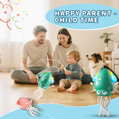 Daioller Tanzender Oktopus-Babyspielzeug, 2 Stück Kleinkind-Bauchzeit-Spielzeug, USB-aufladbar, Hindernisvermeidung, Musik & Licht Oktopus-Spielzeug für Kleinkinder von 6–12, 12–18 und ab 36 Monaten – Bild 6