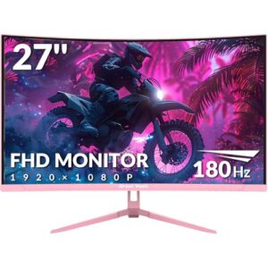 Great voell 27 Zoll Curved Gaming Monitor – 180Hz, FHD 1920 * 1080, 1500R Curved Bildschirm, 4000:1 Kontrast,VA Panel, 98% sRGB, HDR10, FreeSync, VESA 75×75 mm – Pink