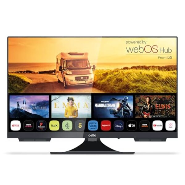 Cello C2224WS 12 Volt 22 Zoll Traveller Smart rahmenloser Fernseher Ultrafast WebOS, Pitch Perfect Lautsprecher Bluetooth, Netflix, Kleiner Fernseher für Wohnmobile und LKWs