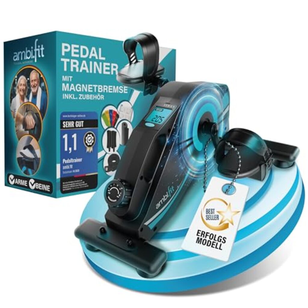 Pedaltrainer Ergometer Set [Magnetbremse & 16 Widerstandsstufen] Beintrainer & Armtrainer mit Trainingsmonitor | Heimtrainer Fahrrad Fitnessgeräte für Zuhause | Bewegungstrainer...