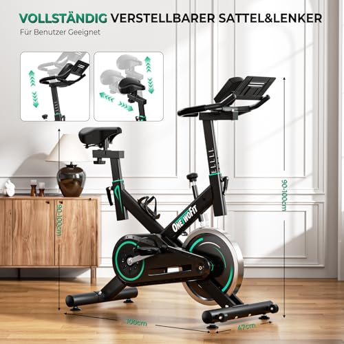 2026 Neu ONETWOFIT Leises Heimtrainer mit LCD-Display, Einstellbarem Magnetwiderstand 0-100% und Tablet-Halterung,Trainingsgerät für das Radfahren zu Hause,Bis 160KG – Bild 3