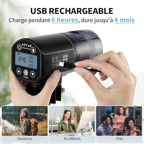 Futterautomat Aquarium Automat Futterspender: USB Wiederaufladbar Fischfutterautomat Automatischer für Aquarium Fischtank - 200ml Schlau Futterfütterung Timer-Spender für Flocke Pellet Urlaub Arbeit – Bild 5