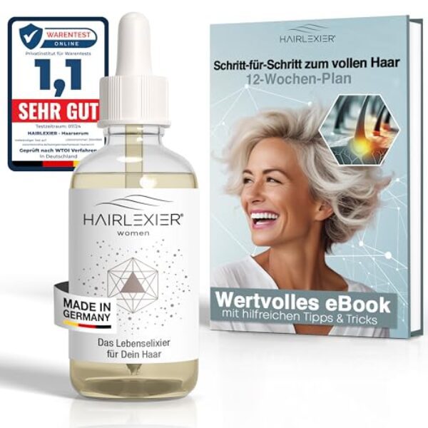 Hairlexier Haarwuchsmittel Frauen – Rosmarinöl für Haare, Haaröl mit Rizinusöl, Lavendelöl, Natürliches Haarserum gegen diffusen Haarausfall, unterstützt Haarwachstum, Vegan & Bio + Workbook