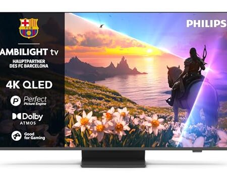 Philips Ambilight 43PUS8600 4K QLED Smart TV – 43 Zoll Display mit P5 Perfect Picture Engine Ultra HD, Titan OS, Dolby Vision und Dolby Atmos Sound