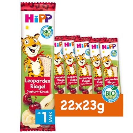 HiPP Leoparden Riegel Joghurt-Kirsch in Banane (22 x 23g), ab 1 Jahr, Süße nur aus Früchten, in bester Bio-Qualität