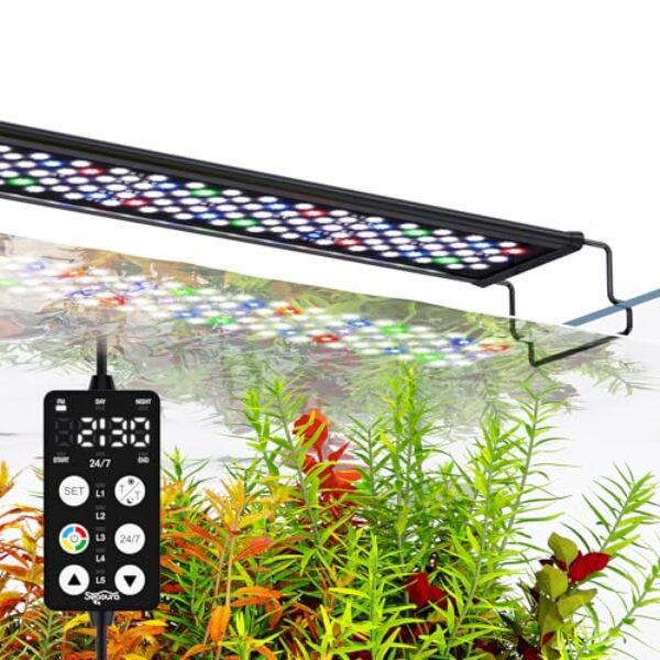 SEAOURA Aquarium Lampe mit Timer | Vollspektrum LED Aquarium Beleuchtung mit Stromausfallschutz | 8 Farben + 20 Helligkeitsstufen | Verstellbares Aquarium Licht für 75-90cm Süßwasserbecken