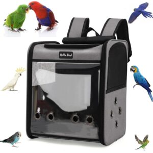 SOLAPOLLO Atmungsaktive Papageientasche, Wellensittich, Outdoor-Rucksack, leicht und tragbar, wasserdicht, Vogelreiserucksack, weite Sicht und Schattierung, Katzenrucksack zum Wandern, Grau