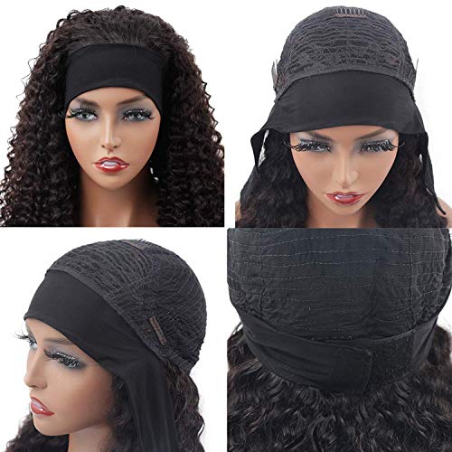 XSY Stirnband-Perücke, Echthaar, tiefe Wellen, 40,6 cm, klebefrei, ohne Lace-Front, Echthaar, für schwarze Frauen, 150% Dichte, lockiges Haar, natürliche Farbe – Bild 4