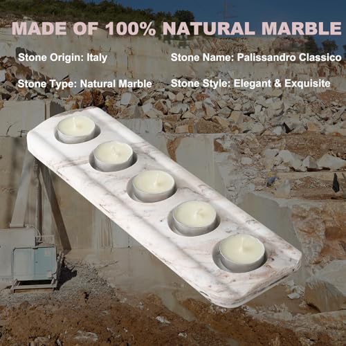 Cahzfie Luxuriöse Italien Naturmarmor 5-Fach Teelichthalter, Kerzenhalter, Wohnzimmer Schlafzimmer Deko Tischdeko, Kerzenständer für Hochzeit, Geburtstag, Urlaub (Palissandro Classico) – Bild 5