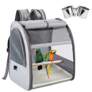 WIYETY Transportbox Transportbehälter für Vögel: Rucksack für Vögel mit Sitzstange und Edelstahl Tablett, Leichter Atmungsaktiver Transportbox, Haustier Reisekäfig für Papageien Sittiche (Typ 5)
