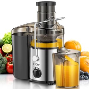 QCen Entsafter, Zentrifugal-Entsafter mit 3-Zoll-Einfüllschacht, leicht zu reinigen, Edelstahl, BPA-frei, ideal für Obst und Gemüse (transparent, 500W)