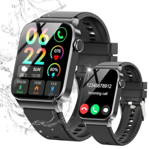 STECEi Smartwatch Herren Damen, 1,85“ HD Touchscreen Smart Watch mit Bluetooth Anrufe, 110+ Sportmodi Fitnessuhr mit Herzfrequenz Schlafüberwachung Schrittzähler, IP68 Wasserdicht Tiefschwarz