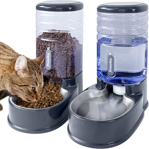 Automatischer Futterspender für kleine und mittelgroße Haustiere, 3,8 l, Reisefutterspender und Wasserspender für Hunde, Katzen, Haustiere (Gray)