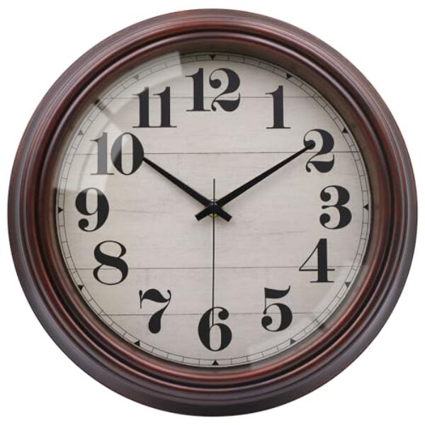VIKMARI 23cm Vintage Wanduhr, Groß Retro Braun Wanduhr Ohne Tickgeräusche für Wohnzimmer Schlafzimmer Küche Badezimmer Büro