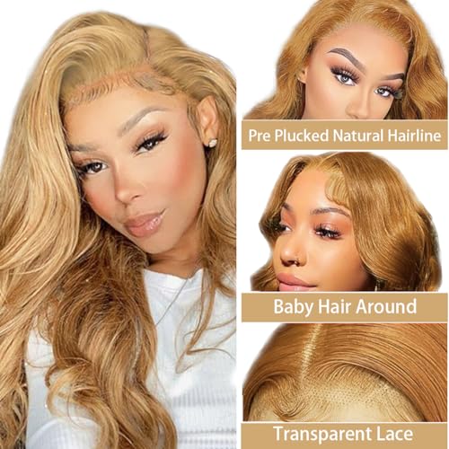 Hxxcoup Human Hair Wig #27 Honey Blonde Body Wave 13X4 Lace Front menschliche Haarperücke Echte Haare mit hohem Handwerk Glueless Wig For Women 22 Zoll – Bild 4