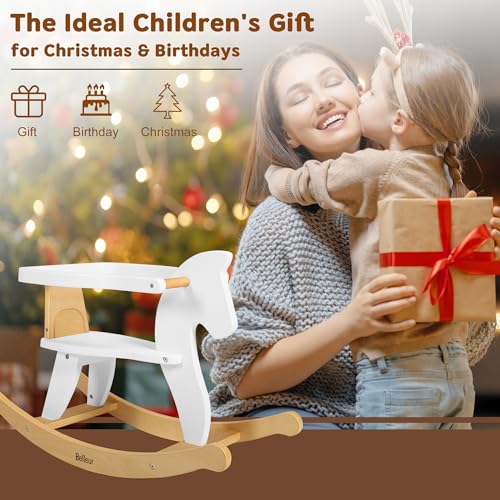 Belleur Schaukelpferd ab 1 Jahr, Schaukeltier Massivholz für Babys und Kleinkinder, Schaukelstuhl Holz Pferd, Pferd Zum Reiten für Kinder, Schaukeltier für Kinder - Weiß – Bild 6