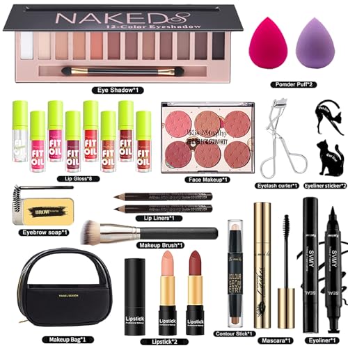 JWEX Make-up Sets, 25 Stück All in One Make Up Set, Schminke Set Frauen, Kosmetik Starter Kit, mit 12 Colours Lidschatten Palette, Augenbrauenstift Wasserfest, Mascara, Eyeliner – Bild 4