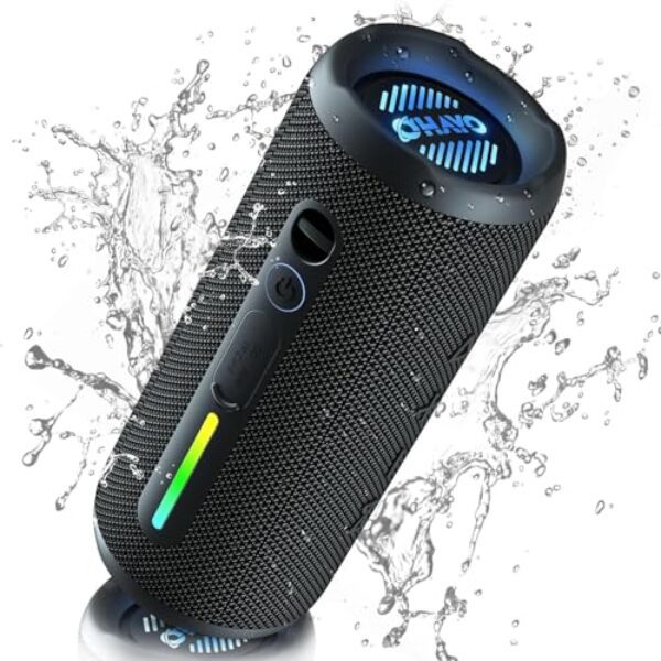 OHAYO Bluetooth Lautsprecher 24W Portable – Bluetooth 5.3 Box mit RGB Licht & Bass Boost, 30h Akku, IPX7 Wasserdicht, Freisprechen, Musikbox für Outdoor, Party, Strand, Garten