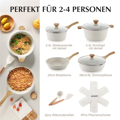 SENSARTE Antihaft Keramik Kochgeschirr Set 13 teilig, Gesundes Topf Pfannen Set, Ungiftiges Kochtopfsets mit Stay Cool Griffen, Silikonwerkzeugen und Topfschutz, PFOA/PTFE/PFAS Frei – Bild 3