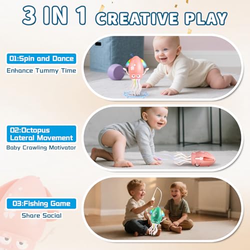 Daioller Tanzender Oktopus-Babyspielzeug, 2 Stück Kleinkind-Bauchzeit-Spielzeug, USB-aufladbar, Hindernisvermeidung, Musik & Licht Oktopus-Spielzeug für Kleinkinder von 6–12, 12–18 und ab 36 Monaten – Bild 4