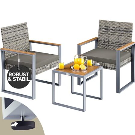 Casaria® Balkonmöbel Set Polyrattan Holz Akazie Wetterfest 2 Stühle Tisch Auflagen 160kg Belastbarkeit Verstellbar Terrasse Balkon Möbel Lounge Outdoor - Produktbild