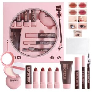 All in One Make Up Set, 9 Stück Make-up Geschenk für Frauen Mädchen Komplette Kosmetik Starter Kit Lippenstift, BB Creme, Puder, Mascara, Eyeliner, Augenbrauenstift