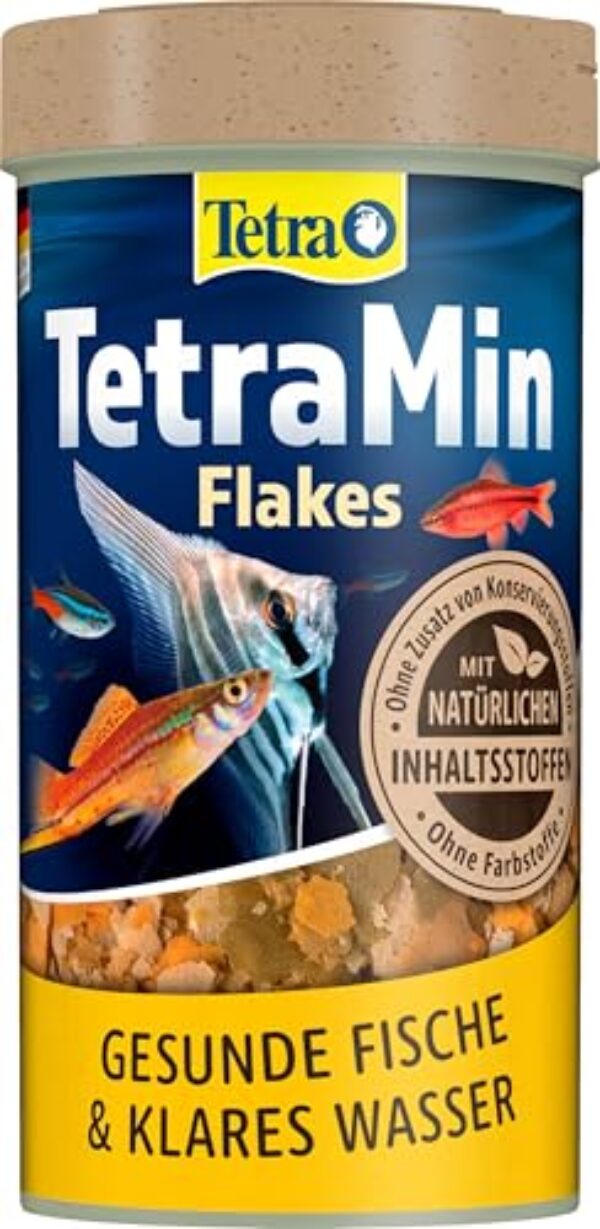 TetraMin Flakes – Fischfutter in Flockenform für alle Zierfische, ausgewogene Mischung für gesunde Fische und klares Wasser, 250 ml Dose