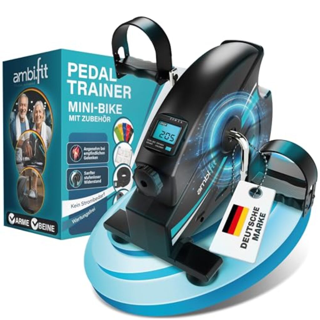 Mini Heimtrainer Pedaltrainer Set [leise & laufruhig] stufenlos einstellbar | Beintrainer & Armtrainer mit Trainingsmonitor, Ergometer Fahrrad – Fitnessgerät für Zuhause & Reha | Fitnessbike – AMBIFIT