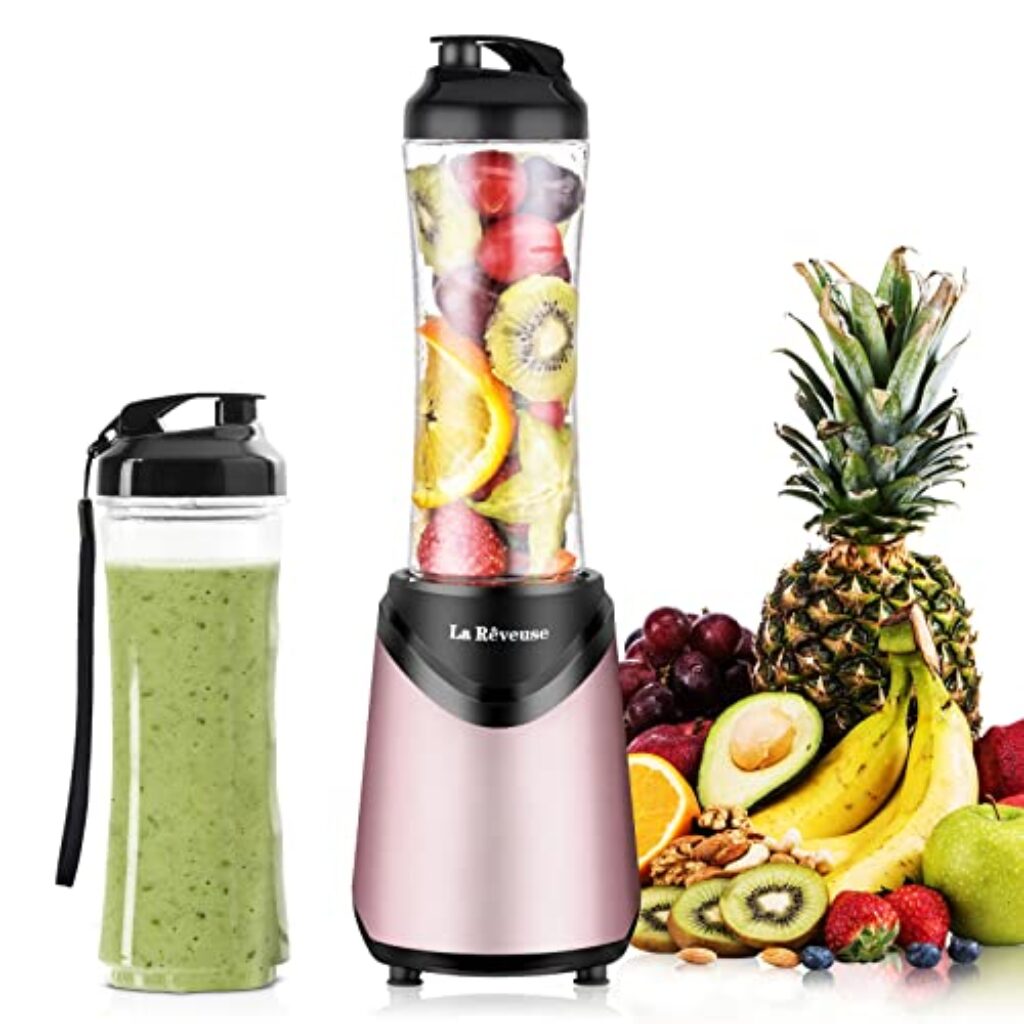 La Rêveuse Mix&Go Standmixer Smoothie Mixer Blender elektrisch 300 Watt Persönliche Größe mit 2 BPA-freien tragbaren Reisesportflaschen (550ml),Rosa (Pink)
