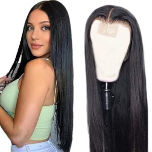 Weeybay Echthaar Perücke für Damen Perücken Straight Human Hair Wig 4X4 Lace Closure #1B Black 150% Density Unprocessed Remy Hair Glueless 32 Zoll