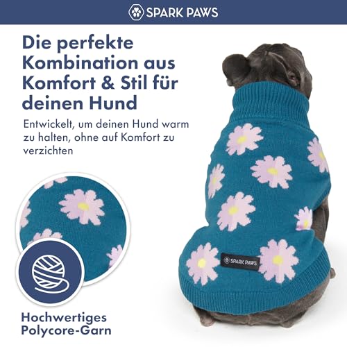 Spark Paws Strick Hundepullover – Ultrasofter, Warmer Winterpullover für kleine, mittlere & große Hunde – Dehnbarer Hundepullover für French Bulldogs, Pitbulls, Hündinnen & Rüden, (Flower,S) – Bild 6