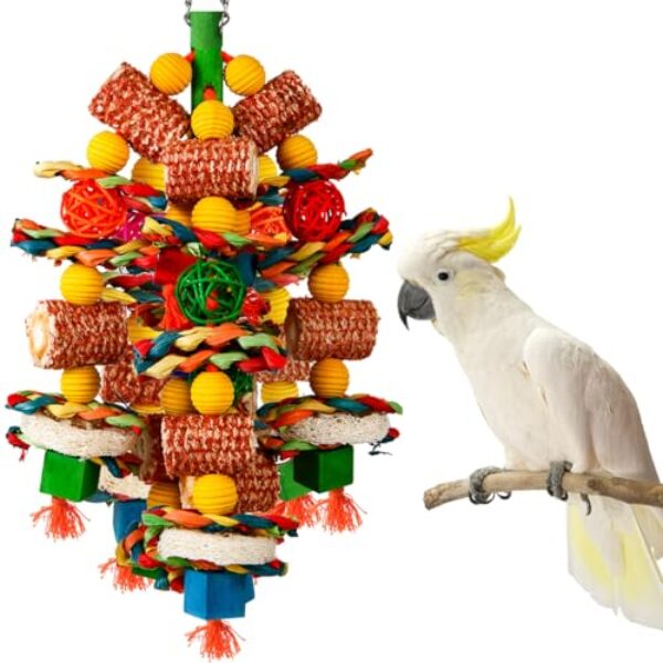 Vogelspielzeug für große Vögel, natürlicher Maiskolben und Luffascheiben, Kauspielzeug für Graupapageien, Aras, Kakadus, Amazonas-Papageien und andere kleine und mittelgroße Papageien (bunt)