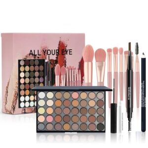 All-in-One Make Up Set, Schminkset für Augen, Geschenkset mit 40 Farben Lidschatten Palette Eyeliner Augenbrauenstift Mascara Pinsel, Valentinstag Kosmetik Schmink Kit, Schminkkoffer für Anfängerinnen
