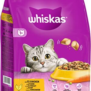 WHISKAS Adult 1+ Katzenfutter trocken – ab 1 Jahr – 7kg, Großpackung – mit Huhn – Trockenfutter für Katzen – 1 Beutel