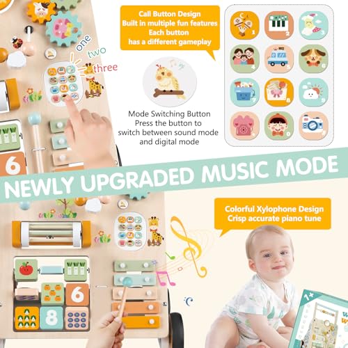 Baby Holz Lauflernwagen mit Rädern – Montessori Lauflernspielzeug für Mädchen & Jungen ab 1 Jahr – Schiebewagen mit Aktivitätscenter, Verstellbarer Lernspielzeug für Kleinkinder (Natürliche) – Bild 6