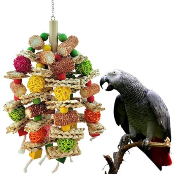 Monsully Vogelspielzeug Papageien Spielzeug Großer Vogel Papagei Spielzeug Großer Papagei Natürliches Maiskolben für Wellensittich Papageien Graupapageien Nymphensittiche Finken Sittiche Kakadus Aras