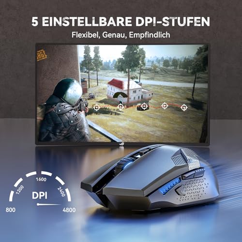 TECKNET Kabellose Gaming Maus, 2,4 GHz Wireless Mouse Gaming mit Schnellfeuertaste, 8 Tasten, 4800 DPI, 20 Millionen Klicks, Ergonomische Optische Maus für PC/Mac/Laptop – Bild 4