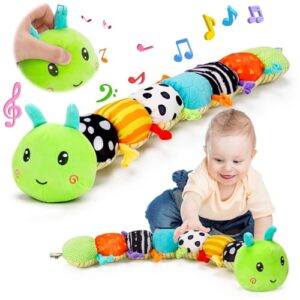 Baby Spielzeug 0 3 6 Monate Musical Raupe Kuscheltier mit Greifling Rassel Baby Spiegel Spielzeug, Baby Stofftier Sensorik Spielzeug, Neugeborenes Junge Mädchen Kinder Weihnachten Geschenk