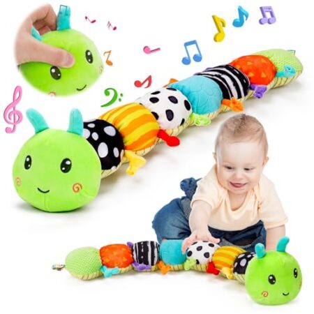 Baby Spielzeug 0 3 6 Monate Musical Raupe Kuscheltier mit Greifling Rassel Baby Spiegel Spielzeug, Baby Stofftier Sensorik Spielzeug, Neugeborenes Junge Mädchen Kinder Weihnacht...