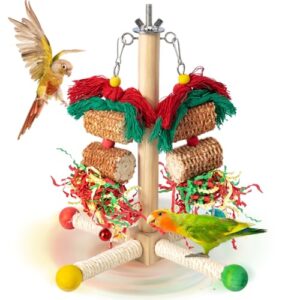 GingerUPer Wellensittich Spielzeug, Vogelspielzeug Für Vögel,Natürliches Maiskolben,Papagei Kauspielzeug Buntes Sicheres Holz Block Schaukel zum Kauen für Alle Papageien & Vogel (Grün)